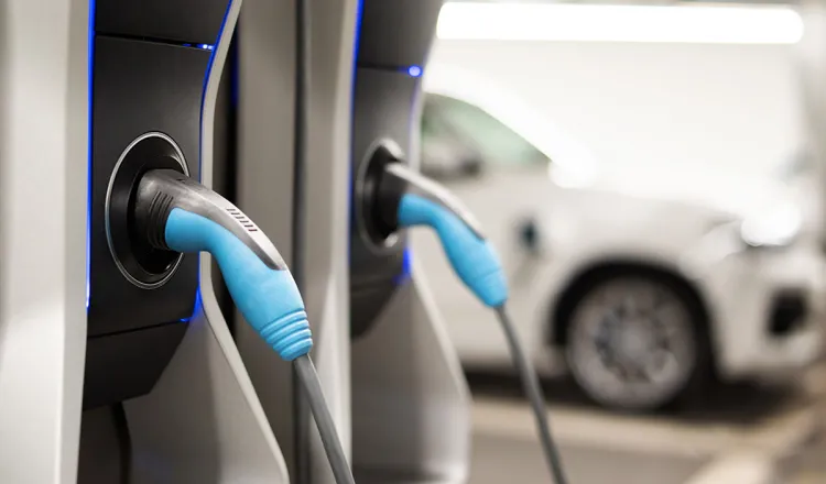 A close-up of the e-charging stations at the Arkona Strandhotel for more electromobility.