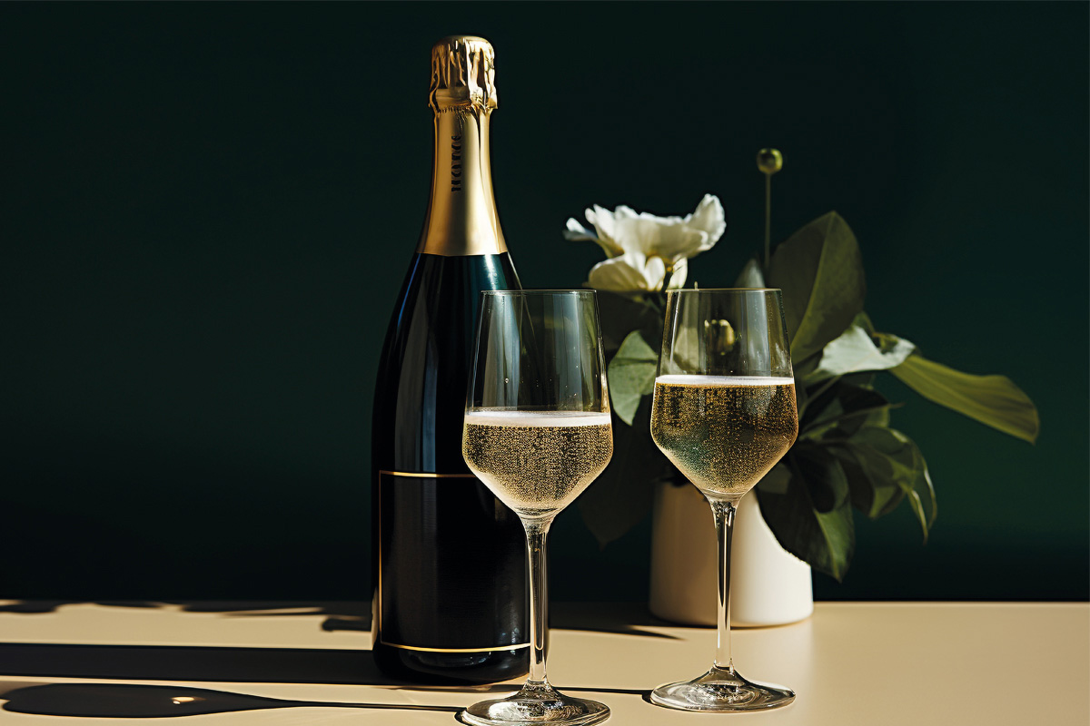 Stilvolle Sektgläser mit prickelndem Sekt bereit für das Sekt- und Champagnertasting im Rugard Thermal Strandhotel in Binz auf Rügen.
